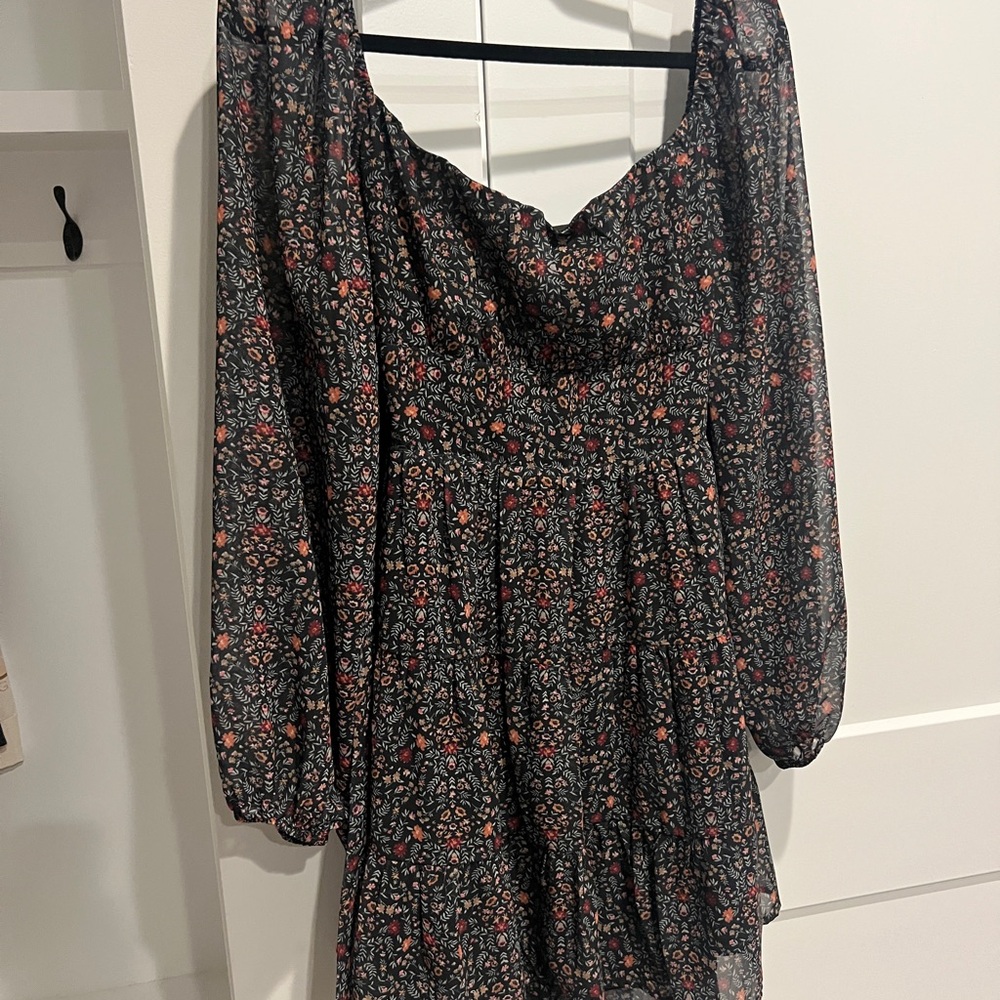 Altar'd State Black Floral Long Sleeve Dress